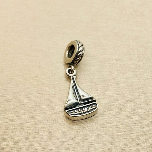 EUC Pandora 791138CZ Sterling Silver Sail Away Sailboat Nautical Bead w/ CZ's - Picture 4 of 6